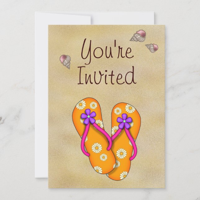 Flip Flop et plage Anniversaire Fête Invitation (Devant)