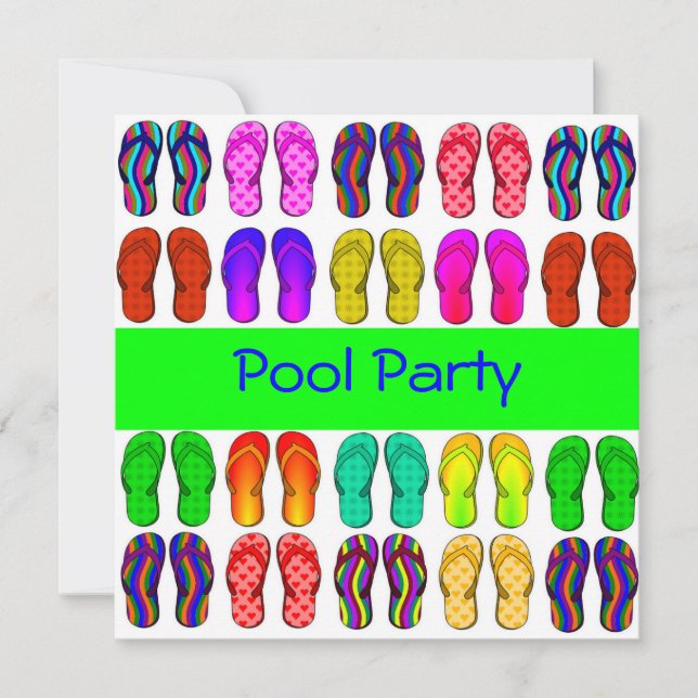 Flip Flops colorés Pool Party Invitation (Devant)