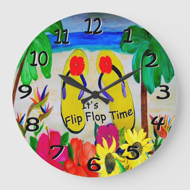 Flip flops île heure horloge murale. (Recto)