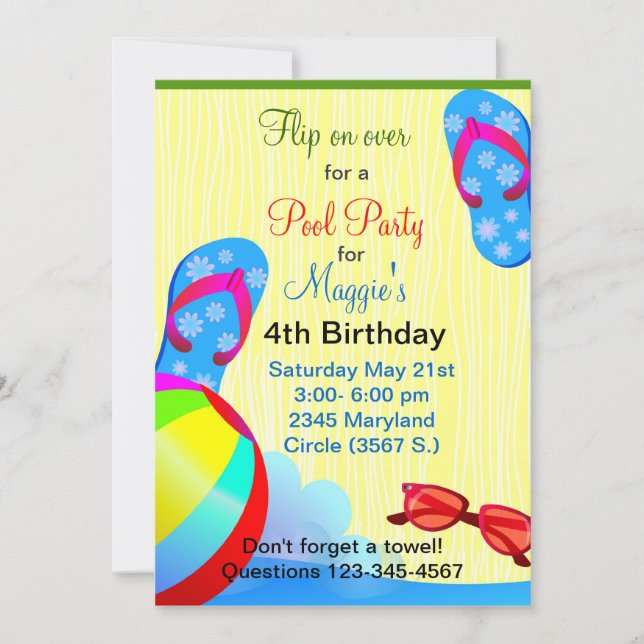 Flip Flops Invitation de fête d'anniversaire (Devant)
