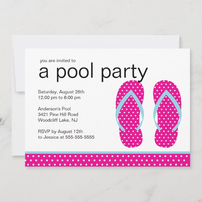 Flip Flops rose Pool Party Invitation (Devant)