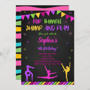 Flip Tumble Jump Gymnastic Noir Invitation d'anniv