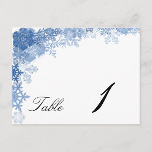 Flocon Bleu sur Numéro de Table de Mariage Blanc