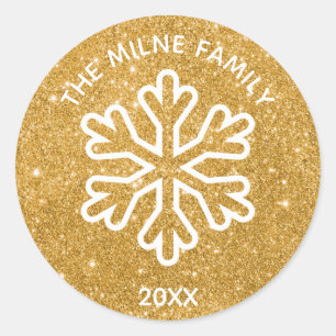Flocon de neige à paillettes dorées - Autocollant