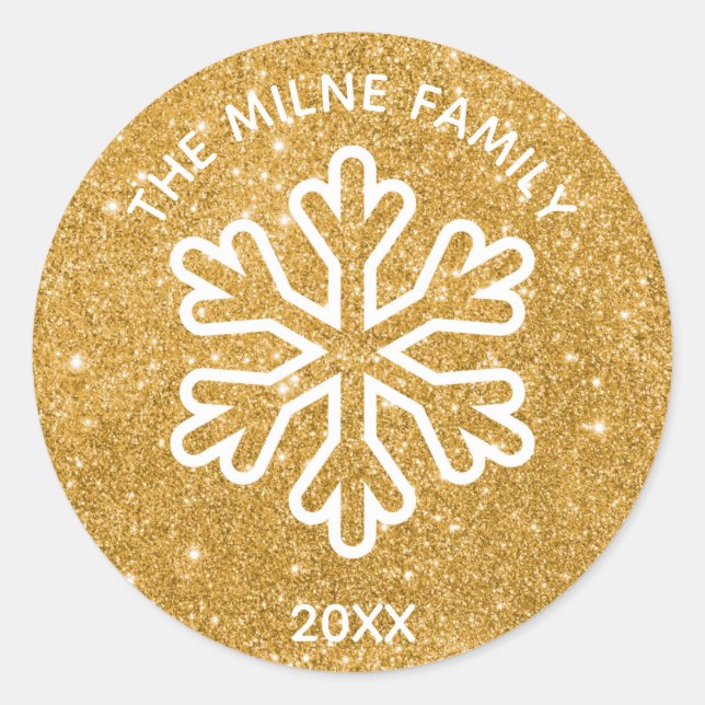 Flocon de neige à paillettes dorées - Autocollant  (Devant)