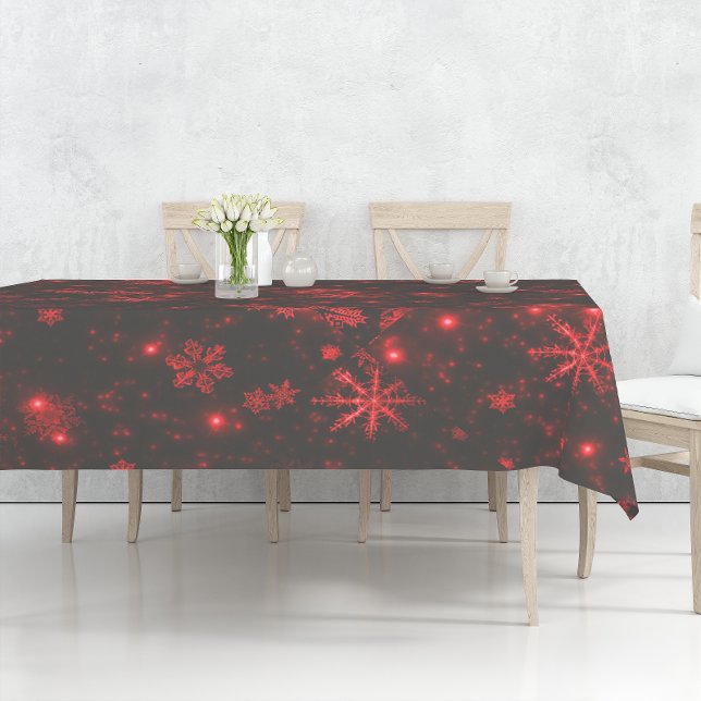 Flocon de neige avec nappe Arrière - plan rouge (Snowflakes with Red Background Tablecloth)