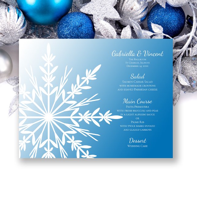 Flocon de neige blanc sur Blue Winter Wedding Menu (Créateur téléchargé)