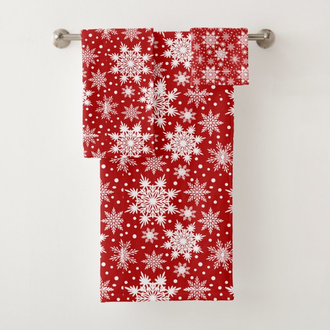 Flocon de neige blanc sur Motif traditionnel rouge (En situation)