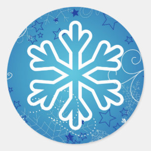 Flocon de neige bleu et blanc - Autocollant rond