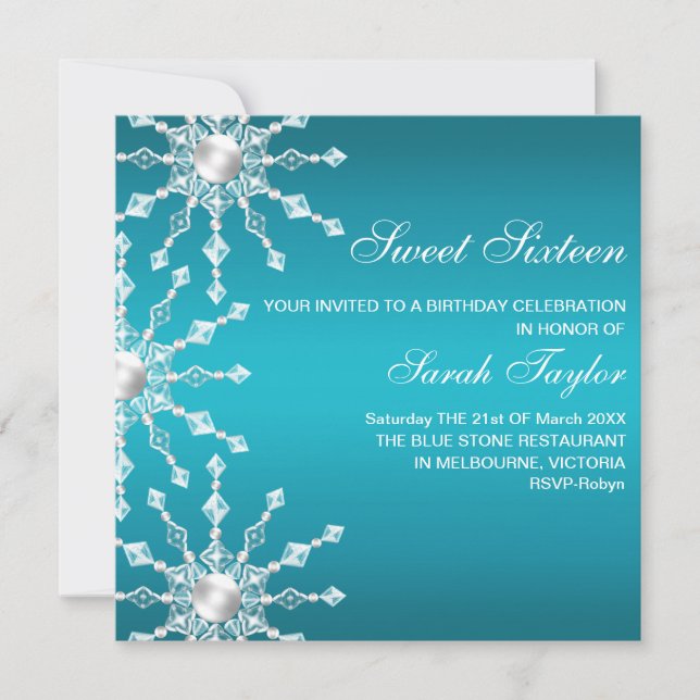 Flocon de neige bleu et blanc Shimmer Invitation d (Devant)