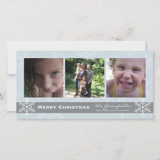 Flocon de neige bleu et gris Joyeuse carte de Noël (Devant)