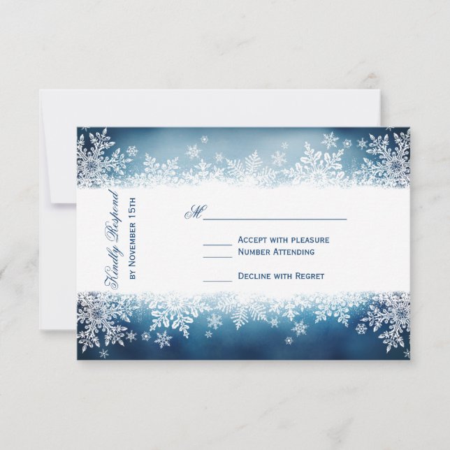Flocon de neige bleu Fête de mariage RSVP Cartes (Devant)