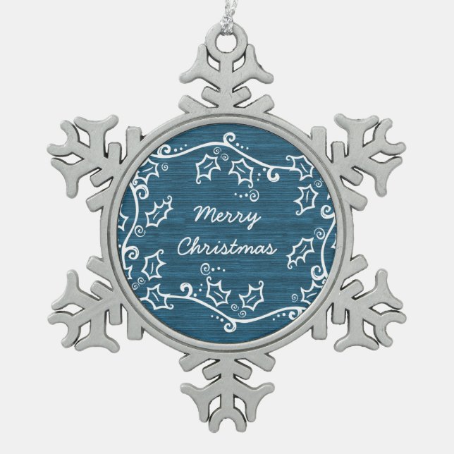 Flocon De Neige Bleu Rustique Holly Snowflake Ornement (Devant)