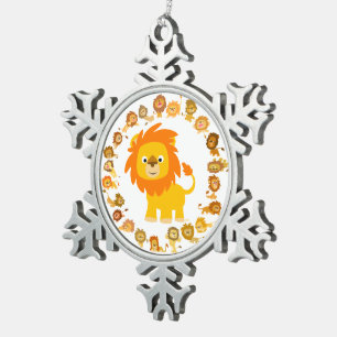 Flocon De Neige Cartoon mignon Lion Mandala Pewter Ornement