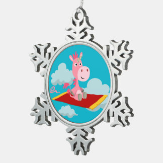 Flocon De Neige Cartoon Unicorn's Magic Carpet Ride métal ornement