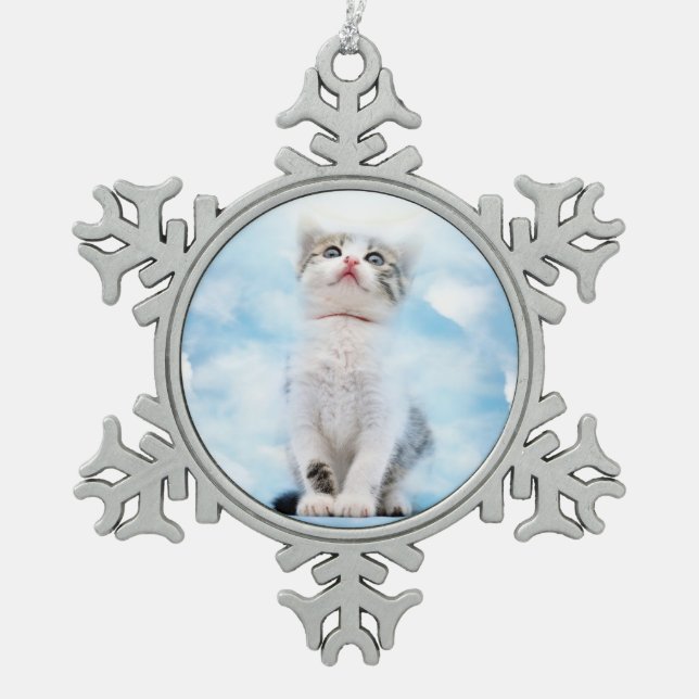 Flocon De Neige Cat Memorial Custom Pewer Snowflake Ornement (Devant)