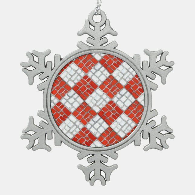 Flocon De Neige CHECK ROUGE MOSAIC Pewter Snowflake Ornement (Devant)