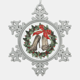 Flocon De Neige Cheetah Print Stiletto Shoe Snowflake Ornement