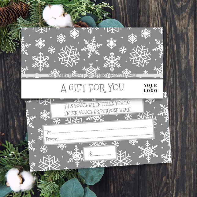 Flocon de neige de Noël d'hiver Mon logo d'entrepr (Logo branded christmas gift certificates by Busy Business Bee)