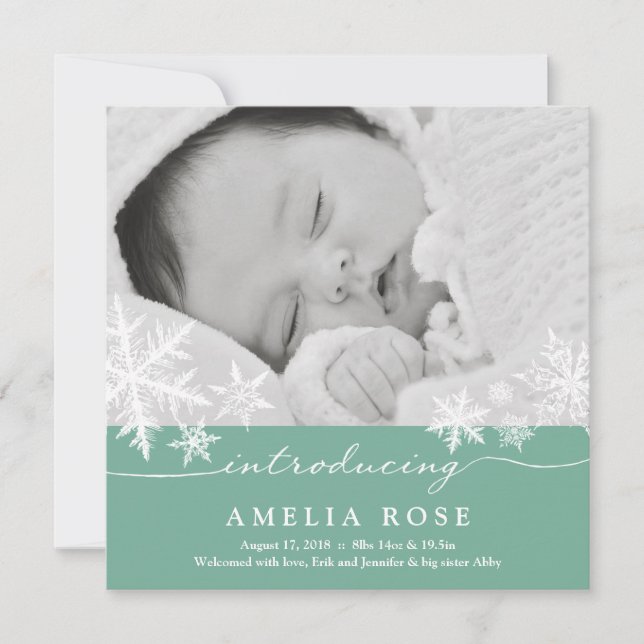Flocon de neige doux | Faire-part bébé (Devant)