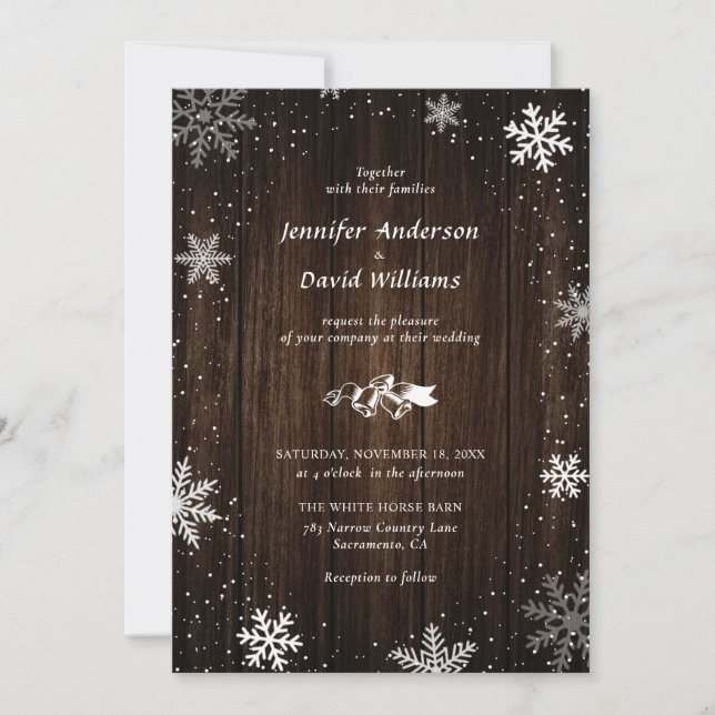 Flocon de neige en bois rustique Invitations de ma (Devant)