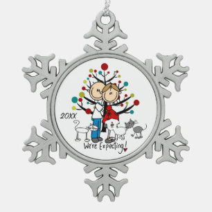 Flocon De Neige Expectant Couple 2 Chats Dog Snowflake Ornement