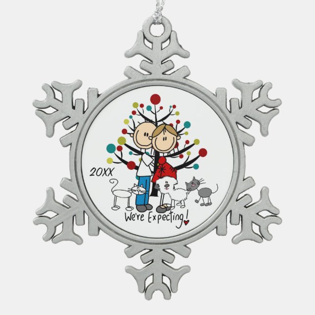 Flocon De Neige Expectant Couple 2 Chats Dog Snowflake Ornement (Devant)