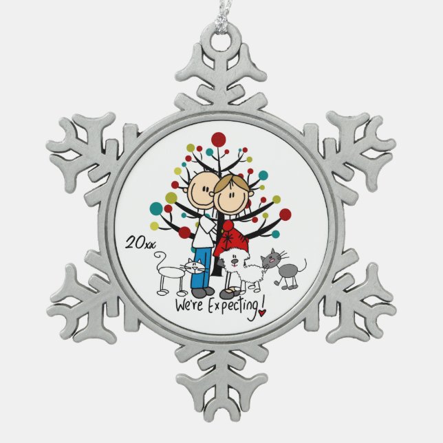 Flocon De Neige Expectant Couple 2 Chats Dog Snowflake Ornement (Devant)