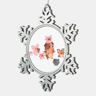 Flocon De Neige Joli caricature Cochon Famille Ornement en métal