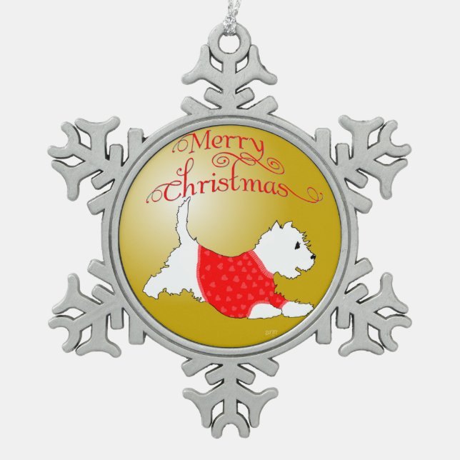 Flocon De Neige Joyeux Noël Ornement Westie (Devant)
