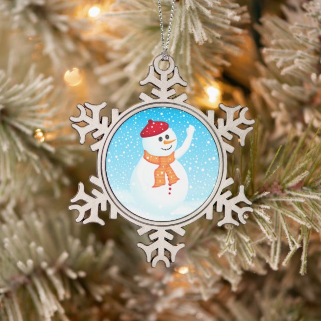Flocon De Neige Joyeux ornement Snowman Pewter Snowflake (Arbre)