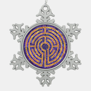 Flocon De Neige LABYRINTH MOSAIC Pewer Snowflake Ornement