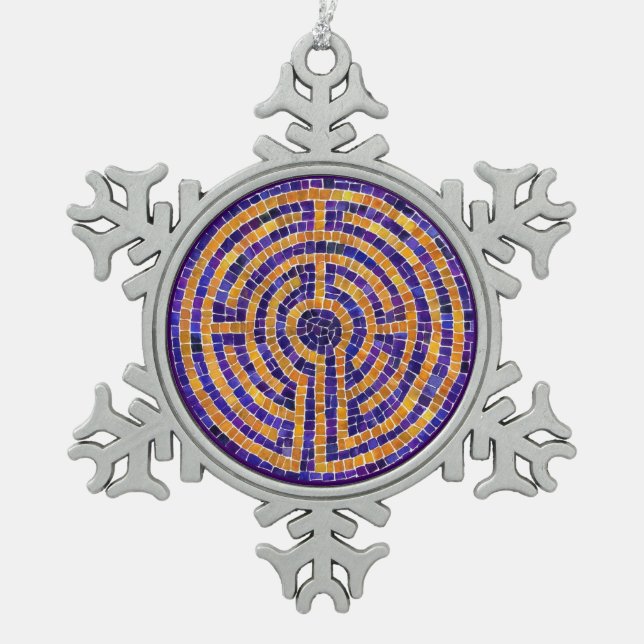 Flocon De Neige LABYRINTH MOSAIC Pewer Snowflake Ornement (Devant)