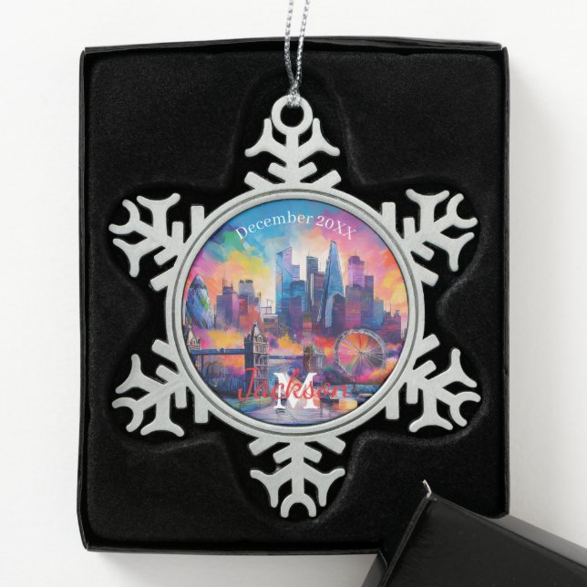 Flocon De Neige Londres Skyline Snowflake Pewter Noël ornement (Boîte)