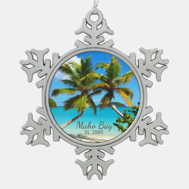 Flocon De Neige Maho Bay Beach St. John Pewter Snowflake Ornement (Devant)