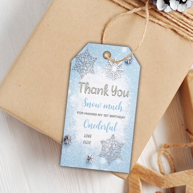 Flocon de neige modifiable Favoriser les étiquette (Blue Winter Birthday Gift Tags)