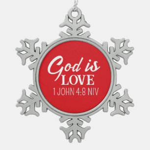 Flocon De Neige Noël Dieu est Amour Bible Verse Ornement Rouge