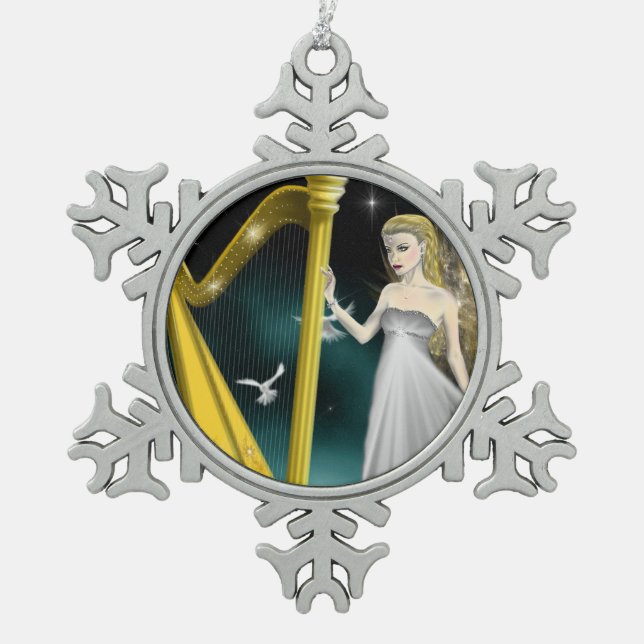 Flocon De Neige Ornement d'ange d'argent et d'or (Devant)