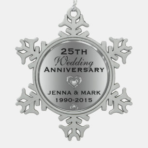 Flocon De Neige Ornement du 25e anniversaire du Mariage en argent