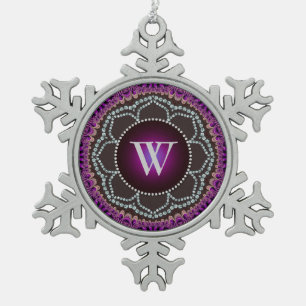 Flocon De Neige Ornement en étain à monogramme mandala dentelle lo