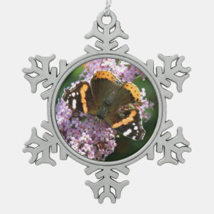 Flocon De Neige Ornement Papillon Vanessa atalanta et Buddleia