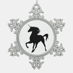 Flocon De Neige Ornement Silhouette Silhouette Unicorne Noire