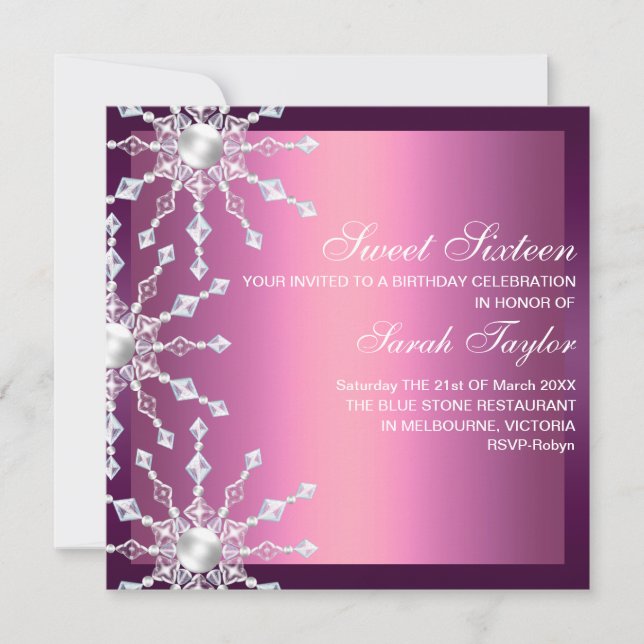 Flocon de neige rose et violet Shimmer Invitation  (Devant)