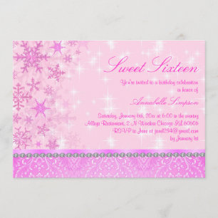 Flocon de neige rose Sweet16 Invitation