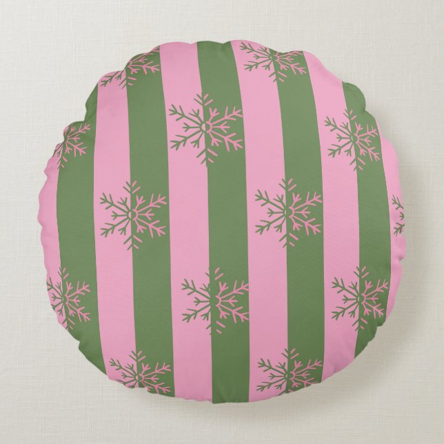 Flocon de neige rose vert Noël Coussin rond (Devant)