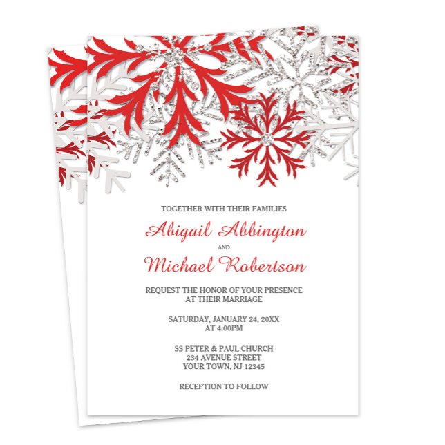 Flocon de neige Rouge Argent d'hiver Invitations d (Créateur téléchargé)