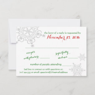 Flocon de neige rouge avec mariage hiver vert RSVP