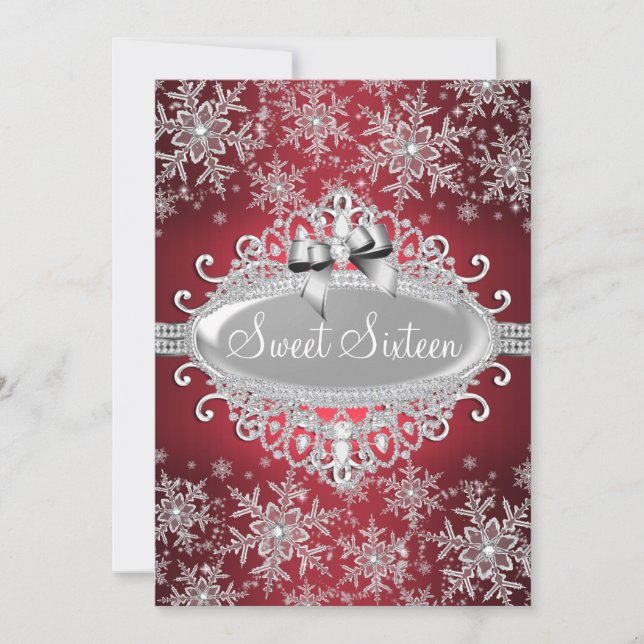 Flocon de neige rouge en argent doux 16 Invitation (Devant)