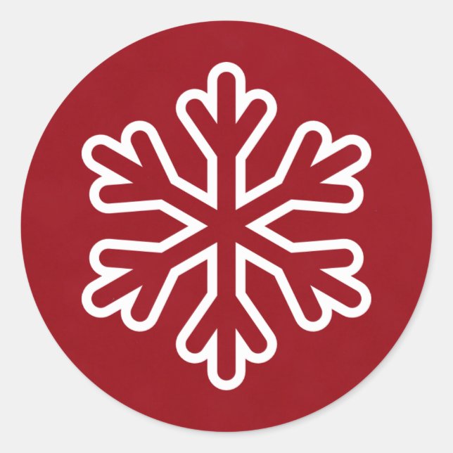 Flocon de neige rouge et blanc - Autocollant rond (Devant)