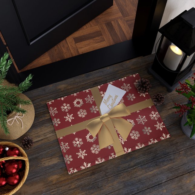 Flocon de neige rouge et or Joyeux tapis de portes (Merry Christmas! Add this festive doormat to your holiday doorway)